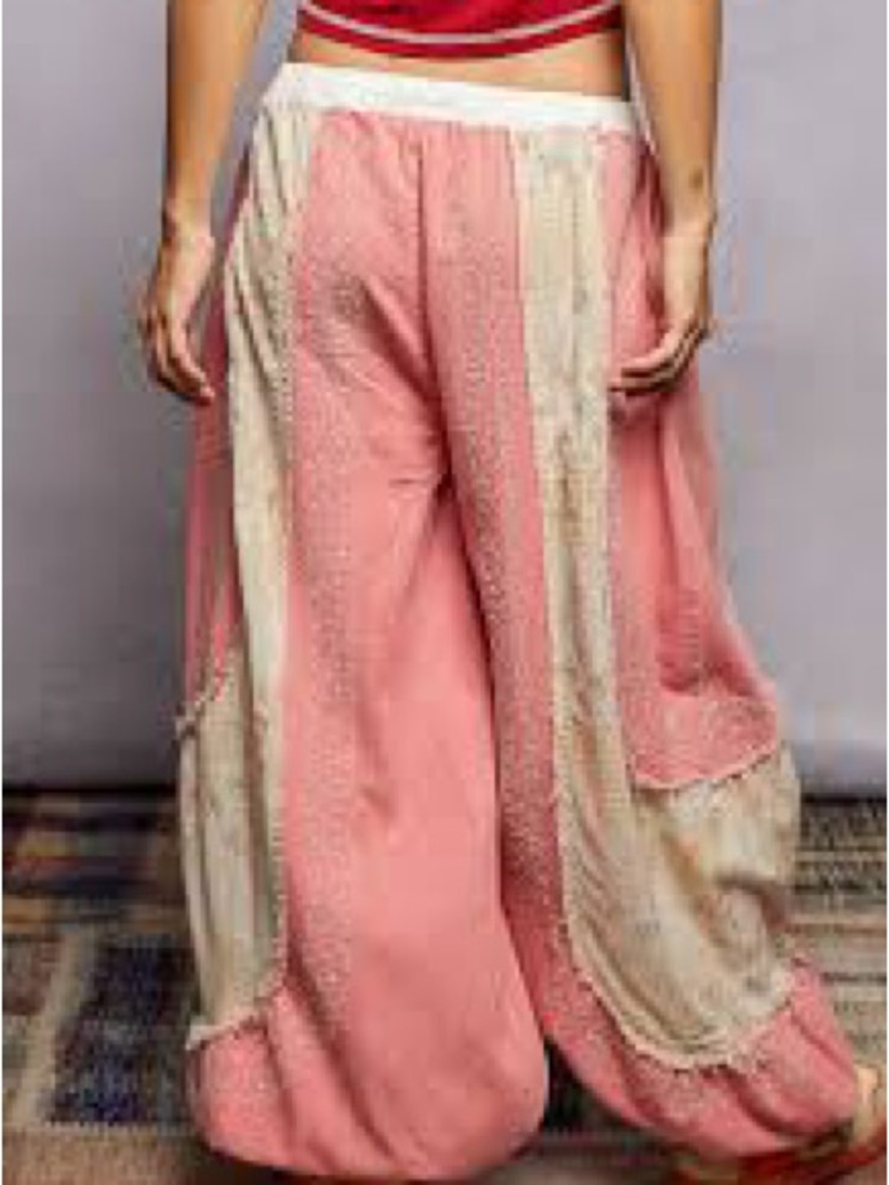 💗 ✨ POL Pink and Cream Boho Patchwork Pants Joggers 💗✨ - Picture 4 of 5
